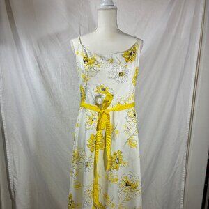 Jessica Howard Vintage Midi Dress - White/Yellow floral - size 12